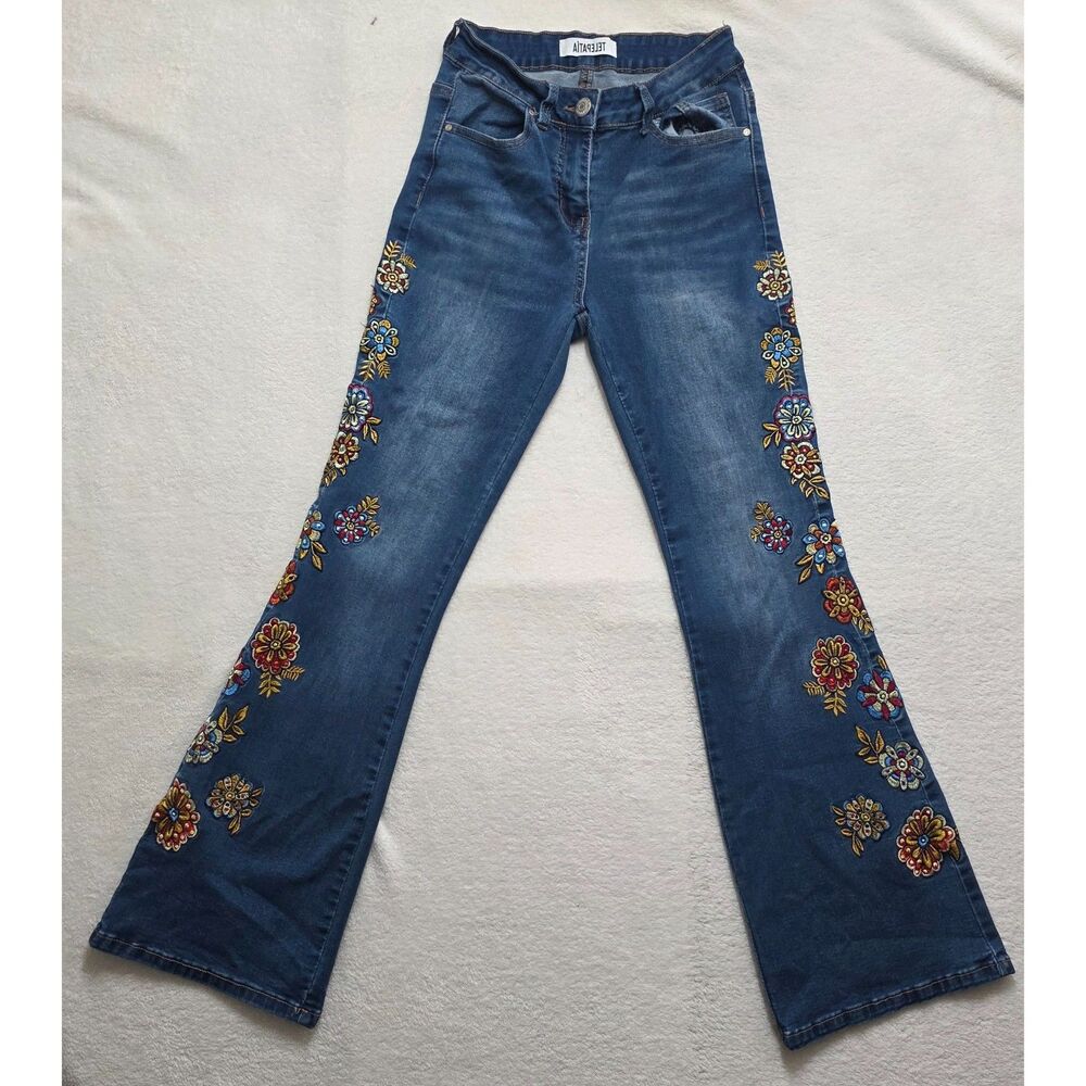 TELEPATIA Denim Girls' Pants with Flowers 3x26